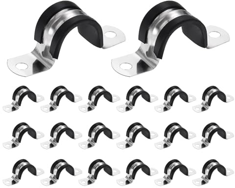 sourcing map Lot de 20 colliers de serrage M22 en forme de U - 24 mm - En acier inoxydable 304 - Avec doublure en plastique - Isolé - Pour automobile, industriel, marine, ménage