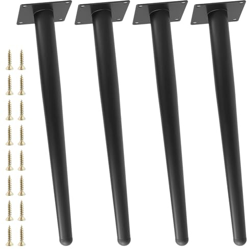 SINJEUN 4 gambe da tavolo da 40 cm, in metallo nero, piedini per mobili conici, piedini in metallo, piedini per armadio con piastra di montaggio, viti da 8 x 8 cm, design industriale per tavoli, comò