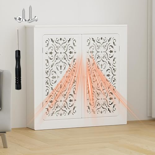 Cache Radiateur Blanc Bois, Cache-Radiateur Hauteur 60cm 70cm 80cm 90cm 100cm, Mural Couvercle Couverture de Radiateurs pour Entrée, Salon, Maison(L50xH60xW20cm)