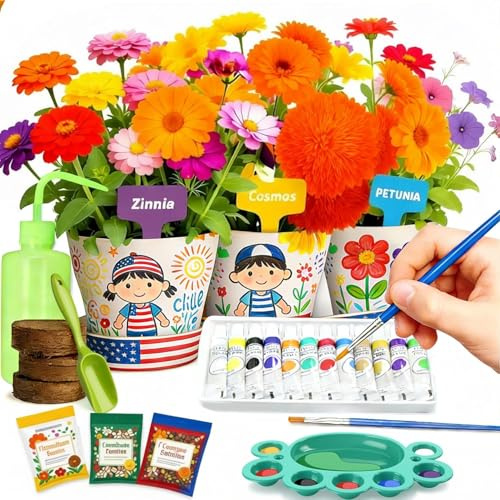 Färg- och växtträdgårdskit med 3 krukor för barn – trädgårdsredskap för småbarn set påskgåvor för flicka och pojke ålder 3, 4, 5, 6, 7, 8, 9, 10, 11, 12