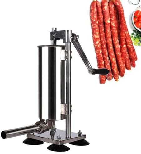Insaccatrice Manuale per Salsicce, Riempitrice per Carne da 6 Libbre con Forte Ventosa e Manovella, Verticale in Acciaio Inossidabile, Adatta per Ristoranti, Snack Shop