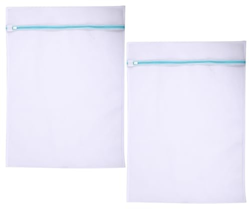 Lot de 2 Filets à Linge, pour Chemises, Pulls, Manteaux, Rideaux, 90 x 110 cm, Réutilisables, avec Fermeture Éclair, Sacs à Linge pour Machine à Laver, Résistants