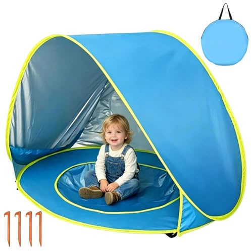 Strandmuschel med Planschbecken, strandbälten med UV-skydd 50+ och planskor för strand, camping och trädgård, inklusive färjor (Blau)