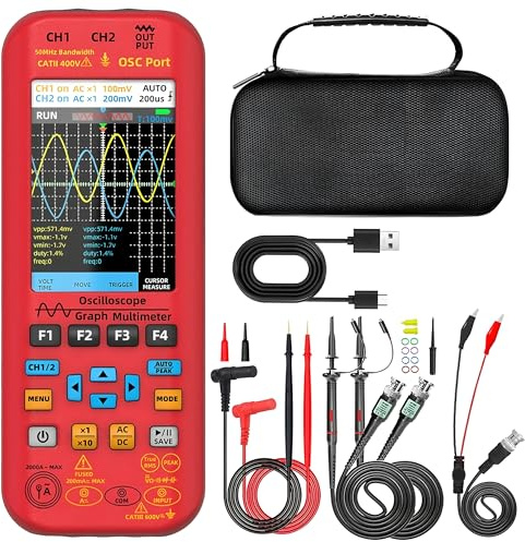 Osciloscopio de mano 4 en 1, multímetro digital + función generador de señal de doble canal, herramientas osciloscópicas automáticas, probador gráfico, probador de corriente (O9 50 MHz)