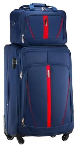 DIAMOND 2-teiliges Reisegepäck-Set – Großer Weichschalenkoffer XL 28 mit Reisetasche, Dunkelblau, Codura 1200D, 360° Rollen, Zahlenschloss, Erweiterbar, 88–108 L, Leicht & Robust