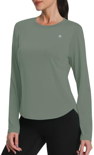 Runhit Sportshirt Damen Langarm, UPF 50+ UV Shirt Funktionsshirt Locker Atmungsaktiv Schnelltrocknend, Leichtes Laufshirt mit Daumenloch & Schlitzsaum für Fitness Yoga Outdoor Sport