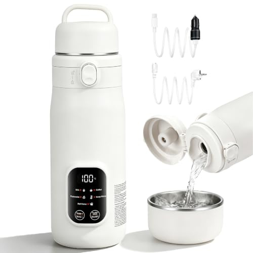 Elektrischer Reisewasserkocher Klein, 500ML Mini Wasserkocher 316 Edelstahl, 8 Sekunden Schnellheizung,5 Temperaturen,usb Wasserkocher für Tee, Kaffee, Camping, Büro, Hotel, Baby Milch