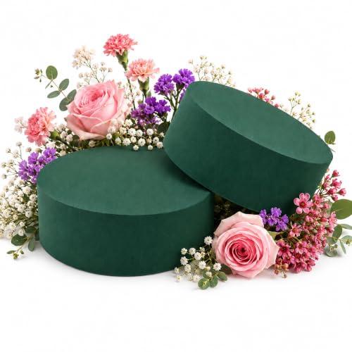 Eudomis Blumensteckschaum Rund 20x20x4cm, 2 Stück Steckschaum für Floristik | Schnelle Wasseraufnahme in ca. 30 Sekunden, für Frischblumen, Kunstblumen, Trockenblumen, DIY und Dekoration geeignet