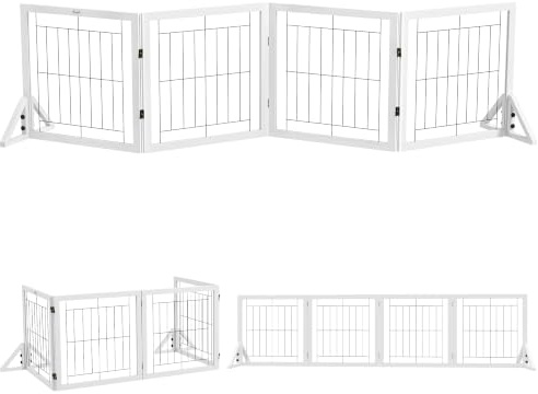 PawHut Cancellino per Cani Pieghevole 4 Pannelli 280x70 cm Bianco | Cancelletto di Sicurezza, per Animali e Cuccioli, Piedini Triangolari, Cancello per Cani