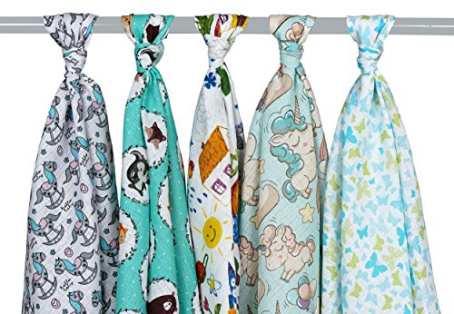 Mullwindel/Spucktücher/Stoffwindeln, 5er Pack, bunt, 80x80 cm, 100% Baumwolle, doppelt gewebt, zertifizierte Herstellung (Jungen 1)