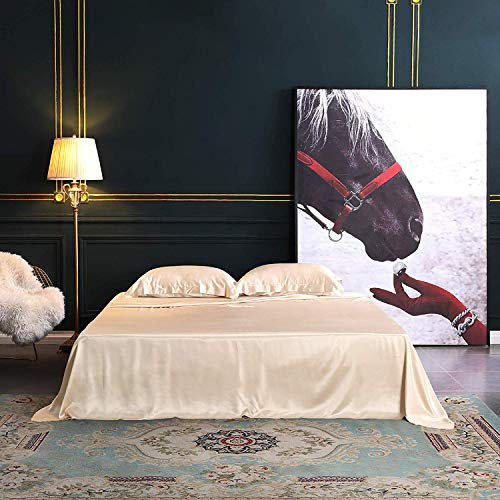 THXSILK 4-teiliges Bettwäsche-Set aus Seide, 100% Lange Stränge, 25 Momme Maulbeerseide, Bettwäsche-Set und Kissenbezüge, extrem weich und luxuriös King champagnerfarben