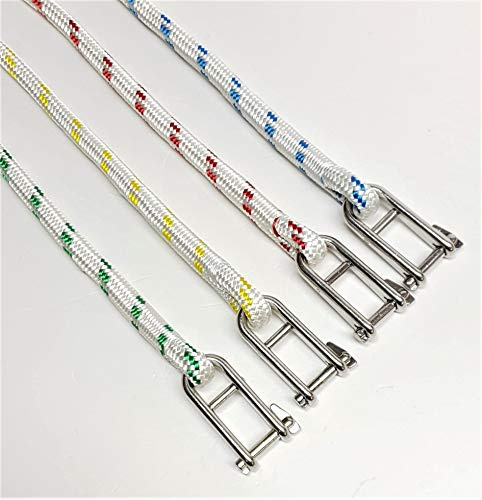 ROTA MARINE 10mm Polyester Braid on Braid Halyard Key Pin Shackle Spliced Rope (White With Green Fleck, 25)
