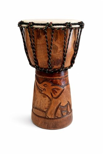 Djembe Drum Solid Wood Deep Carved Bongo Congo African Drum - 12 HIGH MED SIZE - Professional Quality - NOT MADE IN CHINA - JIVE BRAND (Elephant)