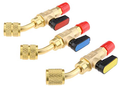 gohantee Ball Valve Adapter, 3 Pcs Refrigerant Angled Compact A/C Straight Shut-Off Ball Valve Adapter 1/4 SAE Thread for R22 R12 R410a Charging Hoses HVAC Air Condition Refrigerant Tools