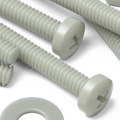 50 x glasfaserverstärkte Nylon-Kreuzschlitz-Linsenkopfschrauben, M2 x 16 mm, Kunststoffmuttern und Scheiben