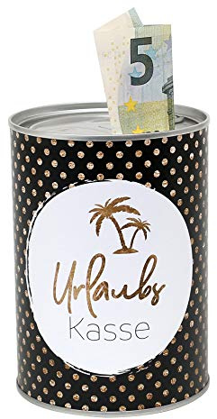 Metall-Spardose - Konservendose-Design - Motiv: Urlaubs-Kasse - Ø 8,6 cm x H 12 cm