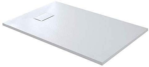 Piatto Doccia Spessore 2.6 Cm In Resina Effetto Pietra Stone Ardesia Antiscivolo Riducibile Indistruttibile Filopavimento Arredo Bagno Con Griglia Di Copertura Colore Bianco (90 x 120 cm)