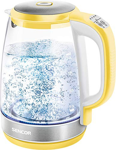 Sencor SWK 2196YL, Glas Wasserkocher 2,0 Liter | 2200 Watt | Edelstahl mit Temperaturwahl | Teekocher | 100% BPA FREI | Warmhaltefunktion | Temperatureinstellung (50°C-100°C)