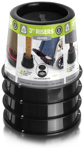 Slipstick CB672 Premium 3 Inch Bed Risers/Furniture Raisers with Steel Reinforced Caster Wheel Holder Top, Lifts Height 3 (4 Pack) Supports 2,640 Pounds, Black, Stackable with CB671