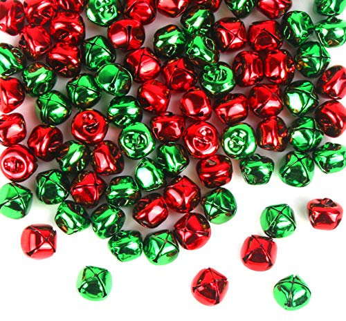 Augshy 100 Pieces Jingle Bells, 20mm Craft Bell for Christmas, Dog, and Pet Decorations - Metal Bells Bulk for Home (Red Green)