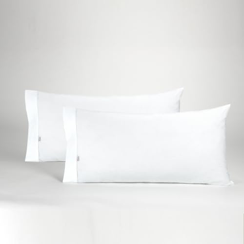 Pack de Dos Fundas de Almohada Color Blanco - 45x80 cm (1 Boca)-144 Hilos - Suave, Resistente y Duradera