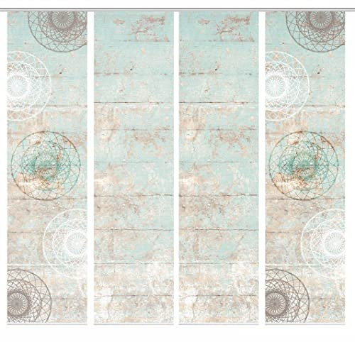 HOME in green 84089 MANDRIGA Schiebegardine aus recyceltem Polyester, Farbe:mint, Größe:245 x 60 cm, Anzahl:4er-Set (2X Motiv. 2X Uni)