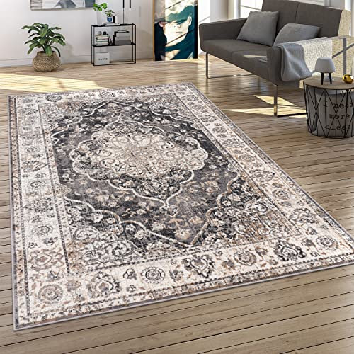 Paco Home Alfombra Pelo Corto Salon Moderna Motivo Oriental Ornament con Ribete Mandala, tamaño:80x150 cm, Color:Gris 5