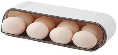 Eierbox, Ku?hlschrank Eier Aufbewahrungsbox, Stapelbar Eieraufbewahrungsboxen für 12 Eier Kapazität Eier Aufbewahrungsbox mit Automatischem Rollen, Eier Organizer zum Frischhalten von Eiern (Weiß)