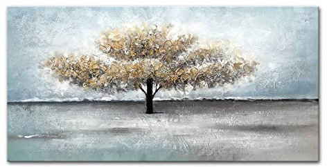 Mintura Kunstwerk, handbemalt, der große gelbe Baum, Wandkunst, Bild, Wohnzimmer, Acryl, Leinwand, Heimdekoration, Ölgemälde auf Leinwand (90 x 180 cm, ungerahmt)