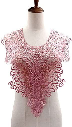 Duories Spitzenkragen Einsatzkragen Ausschnitt Spitze mehrfarbiger Bestickt Stickerei Spitzenbesatz Kleid nähen DIY Handarbeit Vorne Spitze Applikation Gestickten Hochzeit Spitzemotiv Patches,Rosa