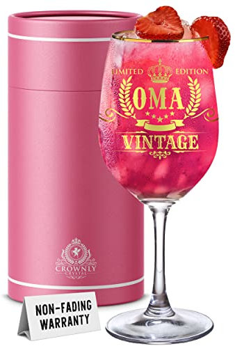 CROWNLY CRYSTAL® Weinglas Geschenk Für Oma - Personalisierte Gravur, Lustige Bar Dekoration - Für Großelternteil, Frauen, Geburtstag, Muttertag