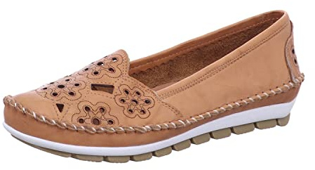 Gemini Husballerinaskor dam slätt läder slip, Beige, 41 EU