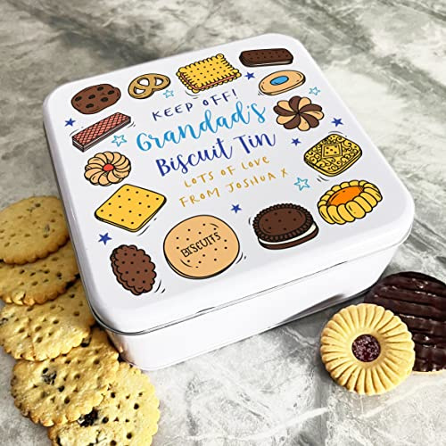 Fingerprint Designs Granddad's Tin Keep Off Treats Personalised Gift Cookies Treats Biscuit Tin