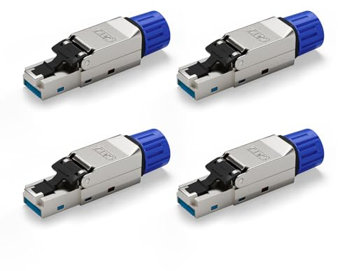 VCELINK RJ45 Stecker Werkzeuglos für Verlegekabel CAT7 CAT6A | Netzwerkstecker Werkzeuglos , Feldkonfektionierbarer, LSA, Geschirmt, 10 Gbps, 600MHz, 4 Stück