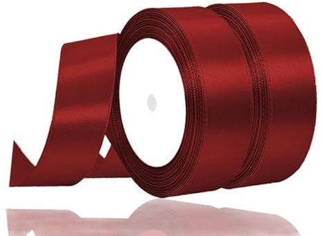 2 Rollen Satinband Rot, 22 Meters Geschenkband Breit 25mm, Geschenkband Hochzeit Stoff, Schleifenband Rot, Rotenes Geschenk Band Geschenkbänder für Taufe Geburtstag Deko Geschenkverpackung