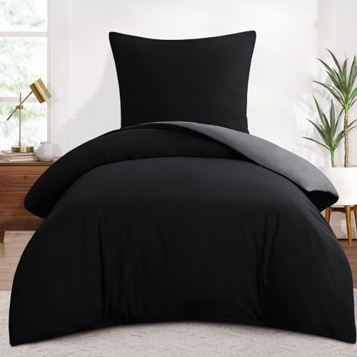 Aisbo Bettwäsche 155x220 2teilig Schwarz Grau - Bettwäsche Sets 1 Bettbezug 155x220 cm + 1 Kissenbezug 80x80 cm, ÖKO-TEX Wendebettwäsche Weich Mikrofaser mit Reißverschluss