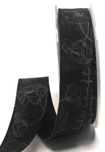 s.dekoda Schleifenband Trauer 20m x 25mm Ruhe Sanft Dekoband Trauerband Schwarz [D1431]