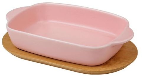 TYMYYS 17.6oz Kleine Einfarbige Individuelle Lasagneform Mit Deckel Für 1 Person, Backformen Aus Keramik Für Den Ofen, Für Casserole Tapas Pies-Rosa