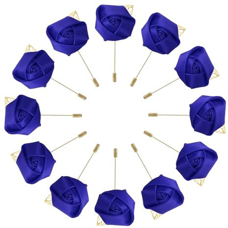 sourcing map 12 Stück Bräutigam Anstecksträuße Rosen Anstecknadeln für Herren Hochzeit Zeremonie Jubiläum Formelles Abendessen Party Dunkelblau