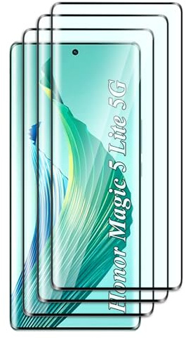 FWKDWHPH 3 Piezas Cristal Templado para Honor Magic 5 Lite 5G,3D Cobertura Completa,Dureza 9H, Anti-Arañazos, Sin Burbujas,HD Protector de pantalla