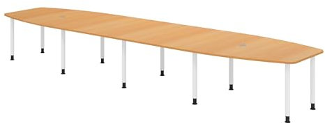 bümö Konferenztisch oval 520x130 cm großer Besprechungstisch in Buche, Besprechungstisch mit Gestell in weiß, Meetingtisch für 18 Personen, XXL-Tisch für Besprechungsraum & Meeting