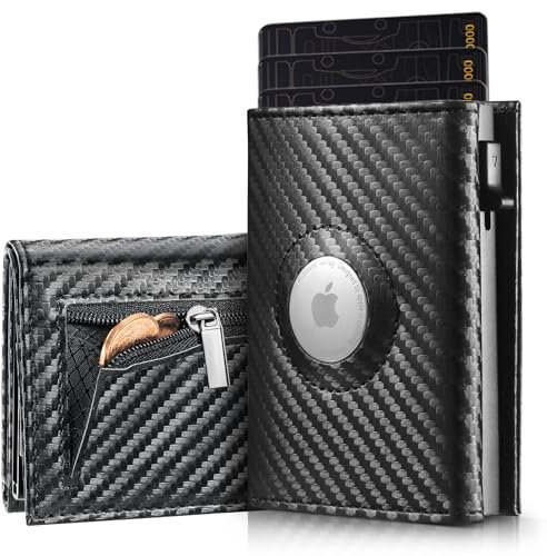 DOMIPHIE Airtag Slim Wallet mit münzfach & RFID-Schutz - Mini Geldbörse Herren Mit Magnetschalter Und Pop Up-Mechanismus - Kartenetui Herren & Damen(Airtag Nicht im Produkt Enthalten)