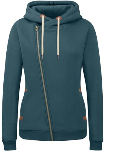 KEBORUILA Damen Sweatjacke Vicky Zip Hoodie Sweatjacke Kapuzenpullover Pullover mit Kapuze Dunkelgrün M