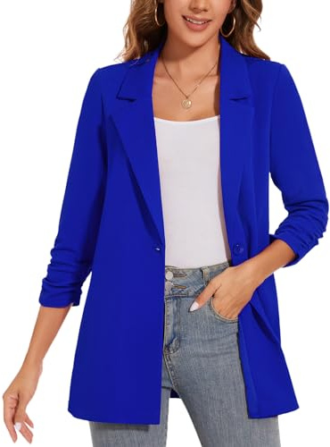 LADI TREND Veste longue pour femme, Blazer décontracté à manches longues, Manteau surdimensionné à un bouton, Costume formel, L