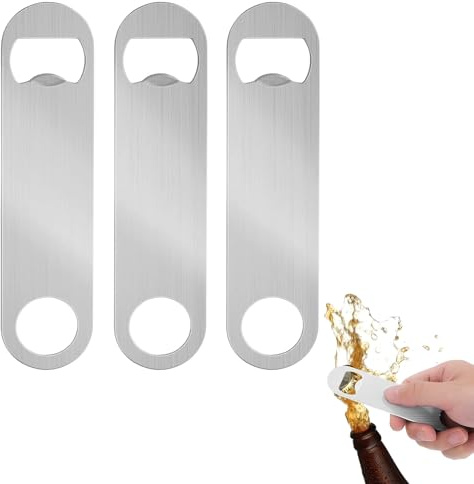 JCUGSBS Ouvre bouteilles de bière, 3 pièces ouvre bouteille plat en acier inoxydable ouvre bouteille de bar ouvre bouteille pour cuisine bar restaurant (Argent)