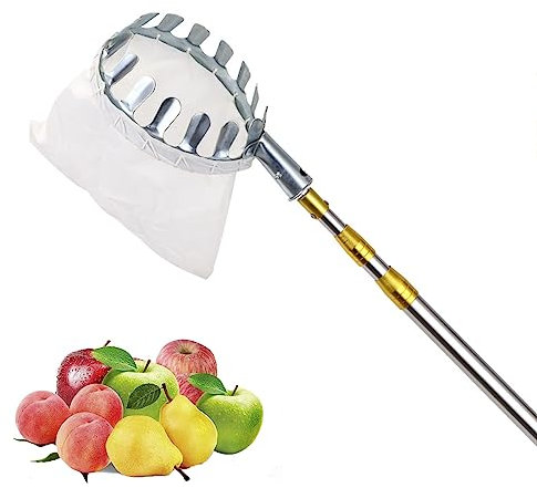 ERSINIAN Fruit Picker, Apple Picker Telescoping Pole with Fruit Carrying Bag, Sturdy Lightweight Thicken Stainless Steel Fruit Harvester for Mango Pear Orange Avocados Lemon Tree Picker,6M/19.6FT
