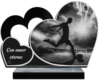 ETERNEL - Personalisierte Grabplatte Doppelherz - Fußball Foto und personalisierbarer Text, lasergravierte Grabplatte zur Ehrung, Grabplatte, Friedhof, Trauer, Gedenken