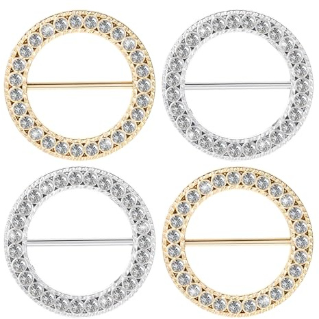 KALIONE Clip per magliette con strass, 4 pezzi, clip per camicia da donna, con nodo attorcigliato, fibbie in lega di seta, spille decorative rotonde per camicie, cravatte, fibbie per donne e ragazze