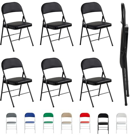 mcc direct 1 Stück Klappstuhl, Kunstleder Klappstuhl mit Metallrahmen und gepolstertem Sitz, einfach zu Falten und aufzubewahren für Zuhause, Büro, Esszimmer und Empfang (Weiß) (6, Schwarz)