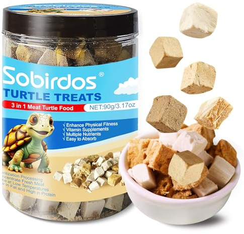 Sobirdos Golosinas de Tortuga, Alimento para Tortugas de Carne 3 En 1, Hecho con Carne Fresca, Pollo, Pato y Pescado Liofilizado, Proteínas Enriquecidas y Vitaminas (90 g / 3.17 Oz) (S, Pato)